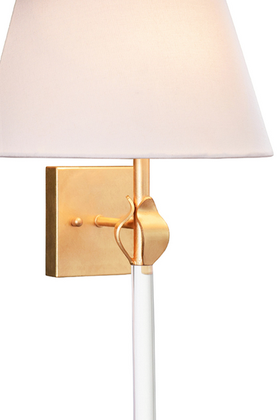Belle Wall Sconce w/ White Linen Coolie Shade - Gold Leaf & Acrylic