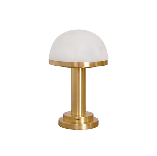 Ike Modern Brass Rechargeable Table Lamp w/Faux Alabaster Dome Shade