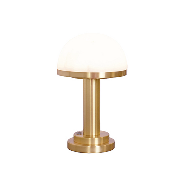 Ike Modern Brass Rechargeable Table Lamp w/Faux Alabaster Dome Shade