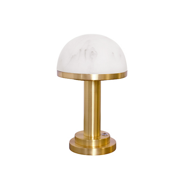 Ike Modern Brass Rechargeable Table Lamp w/Faux Alabaster Dome Shade