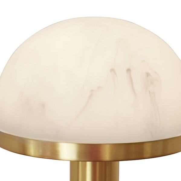 Ike Modern Brass Rechargeable Table Lamp w/Faux Alabaster Dome Shade