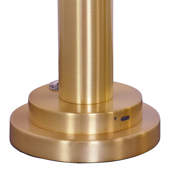 Ike Modern Brass Rechargeable Table Lamp w/Faux Alabaster Dome Shade