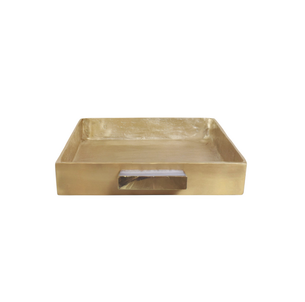 Whitt Serving Tray - Cast Metal Antique Brass & Agate