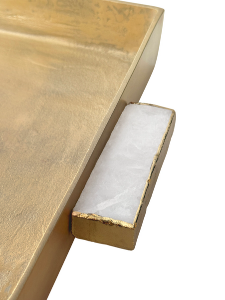 Whitt Serving Tray - Cast Metal Antique Brass & Agate