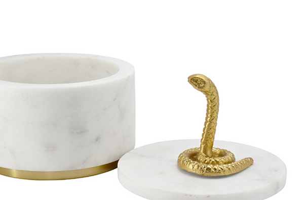 Snape Lidded Marble Container with Brass Snake