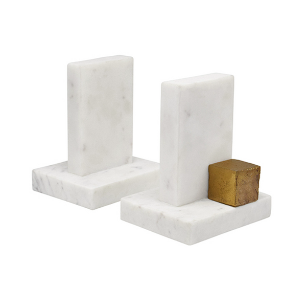 Blocks Marble & Antique Brass Bookends