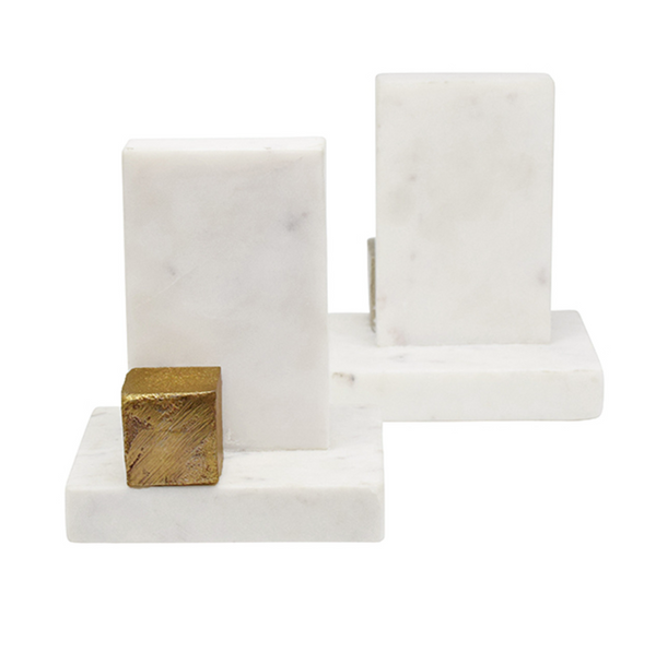 Blocks Marble & Antique Brass Bookends