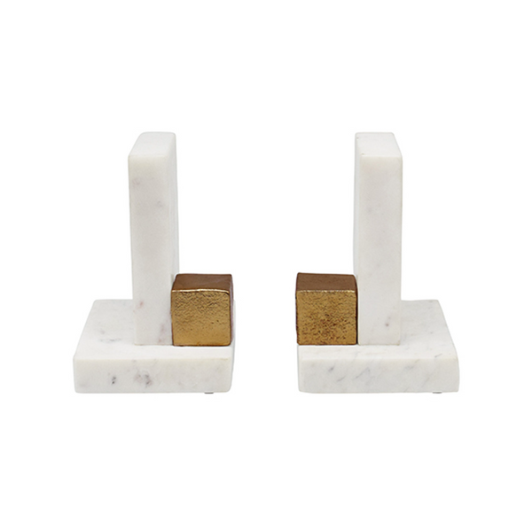 Blocks Marble & Antique Brass Bookends