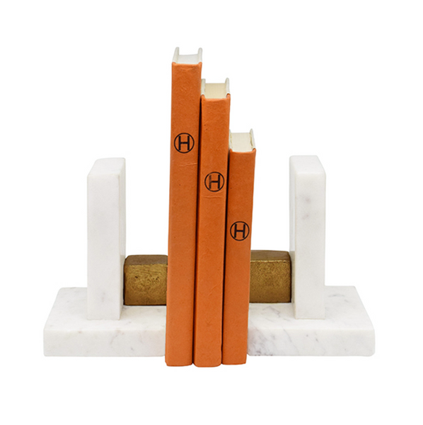 Blocks Marble & Antique Brass Bookends