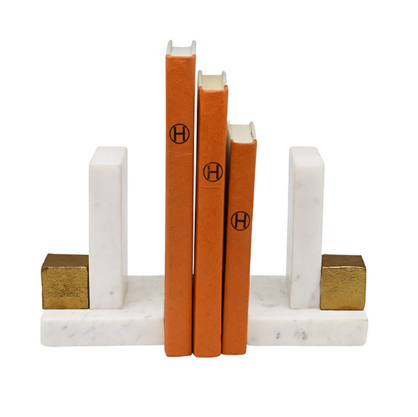 Blocks Marble & Antique Brass Bookends