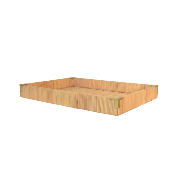 Tommy Rattan & Brass Serving Tray - Small