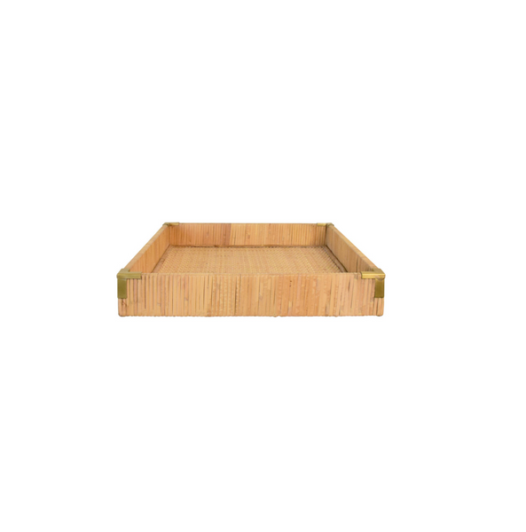 Tommy Rattan & Brass Serving Tray - Small