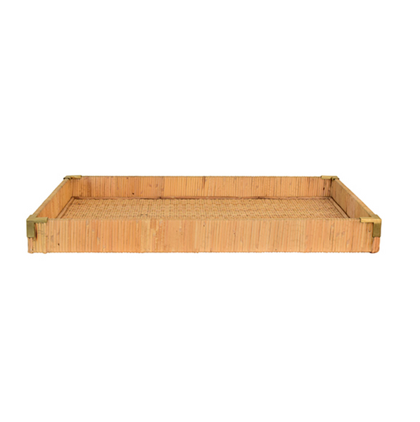 Tommy Rattan & Brass Serving Tray - Large