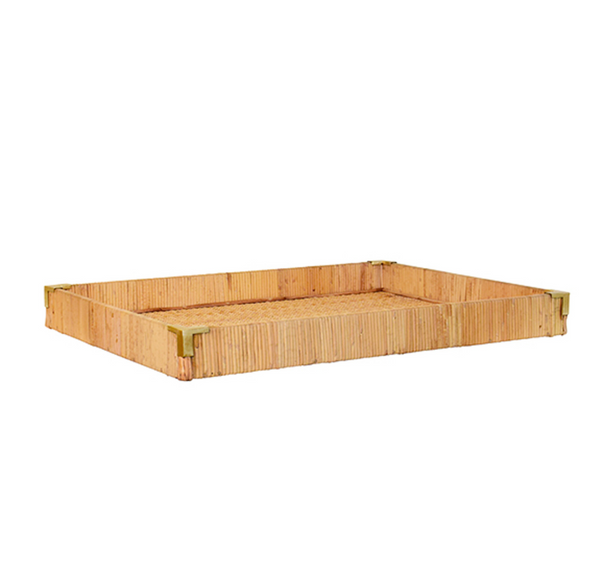 Tommy Rattan & Brass Serving Tray - Large