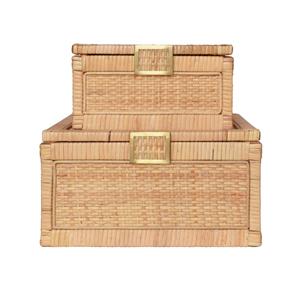 Bruno Rattan & Brass Small Decorative Box