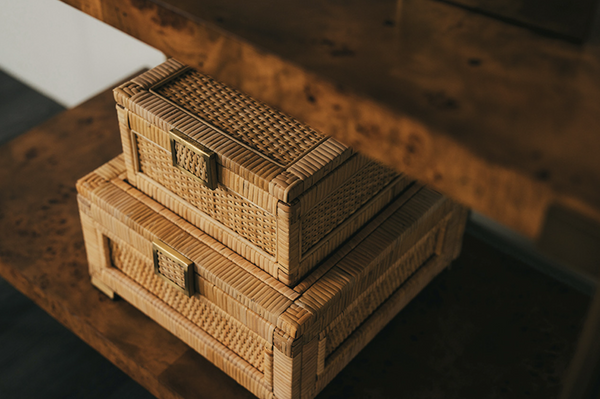 Bruno Rattan & Brass Small Decorative Box