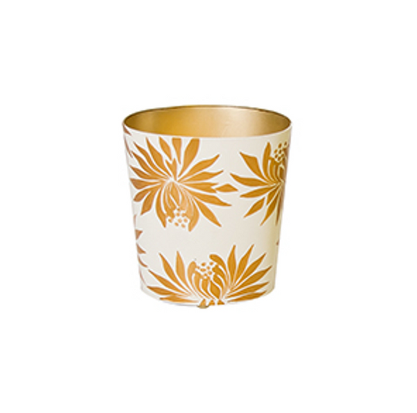 Dahlia Gold Leaf Handpainted Oval Metal Waste Basket