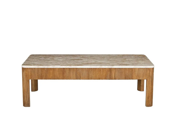 Channeled Mango Wood & Marble Coffee Table - Matthew Izzo Collection