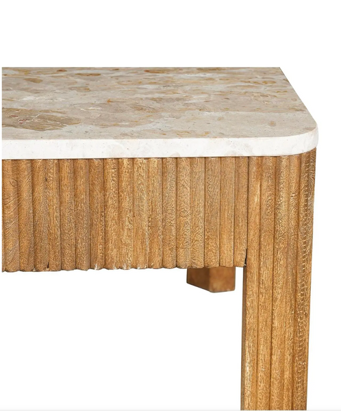 Channeled Mango Wood & Marble Coffee Table - Matthew Izzo Collection