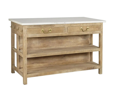 Mango Wood Large Kitchen Island w/Banswara Marble Top - Matthew Izzo Collection