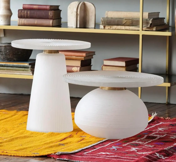 Frosted Glass Round Coffee Table w/Brass Accent - Matthew Izzo Collection