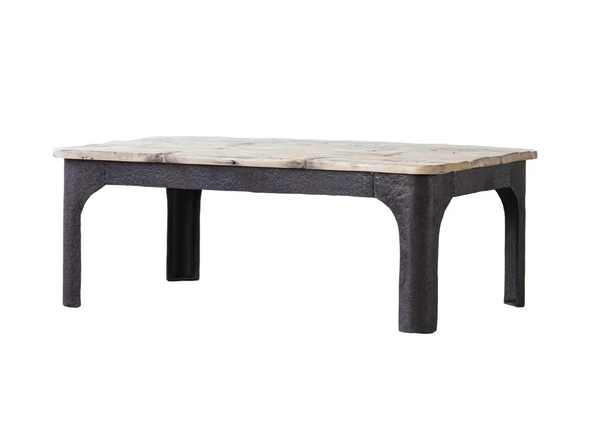Rustic Upcyled Wood & Textured Iron Coffee Table