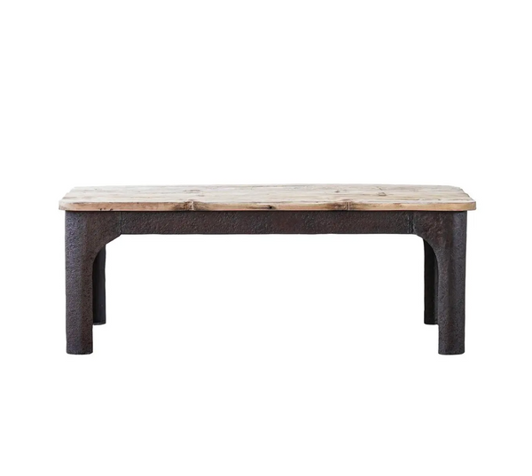 Rustic Upcyled Wood & Textured Iron Coffee Table