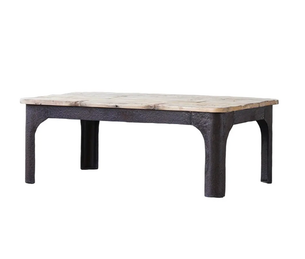 Rustic Upcyled Wood & Textured Iron Coffee Table