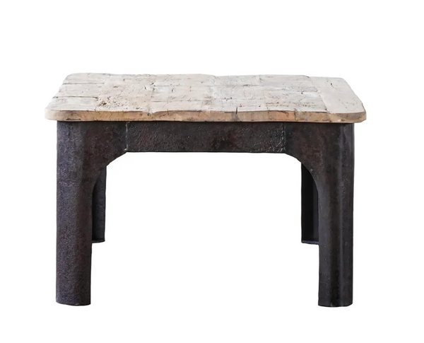 Rustic Upcyled Wood & Textured Iron Coffee Table