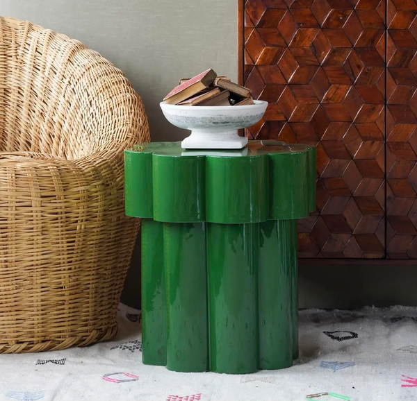 Glossy Emerald Green Flower Side Table - Matthew Izzo Collection