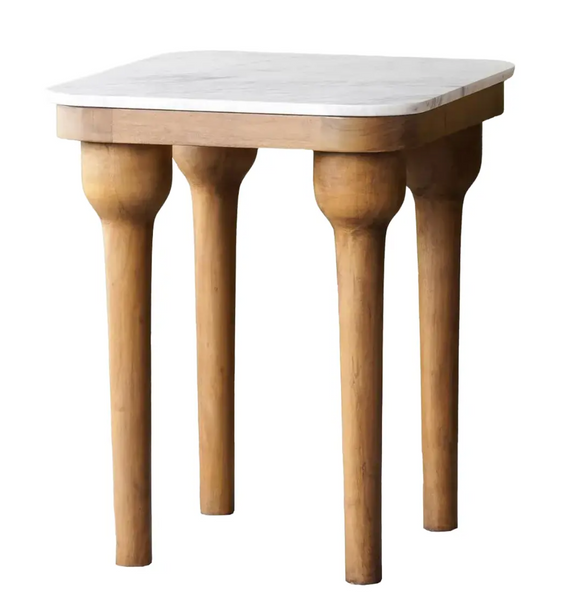 Square Mango Wood & White Marble Top Side Table - Matthew Izzo Collection