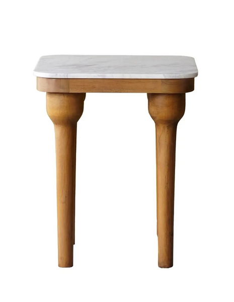 Square Mango Wood & White Marble Top Side Table - Matthew Izzo Collection