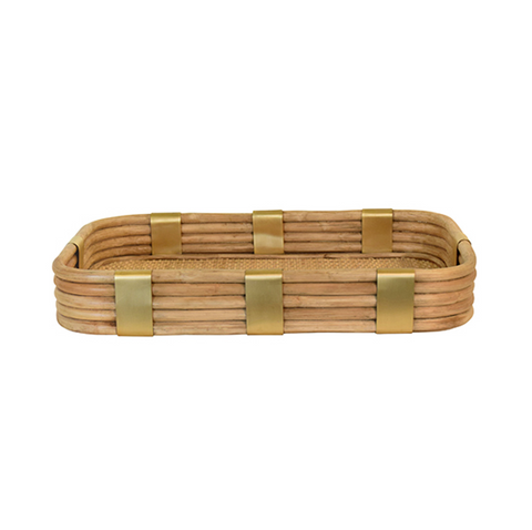 Barley Rattan & Brass Serving Tray
