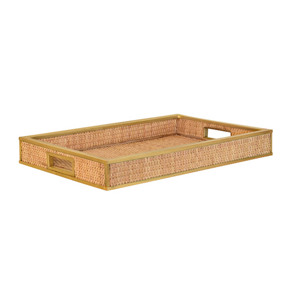 Tobin Wicker Serving Tray w/Brass Edged Handles