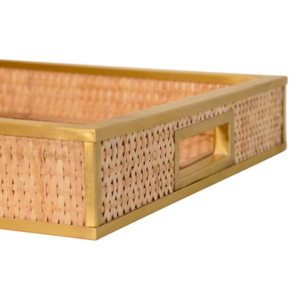 Tobin Wicker Serving Tray w/Brass Edged Handles