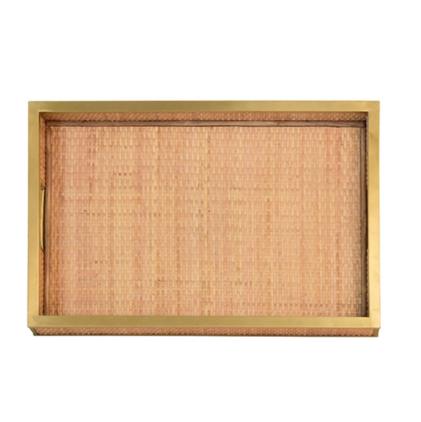 Tobin Wicker Serving Tray w/Brass Edged Handles