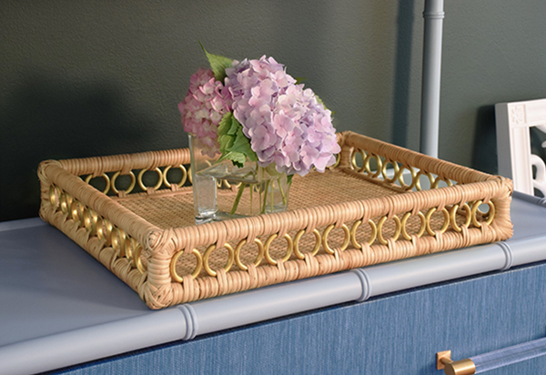Tango Rattan Serving Tray w/Brass Rings