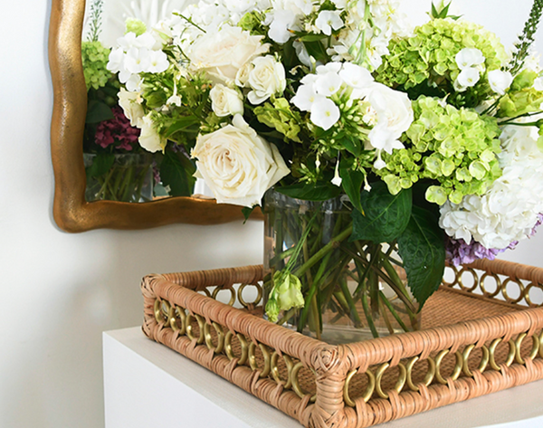 Tango Rattan Serving Tray w/Brass Rings