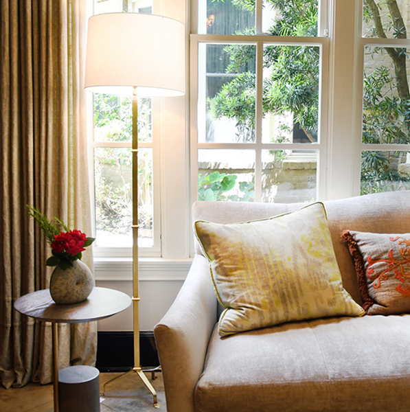 Alvaro Gold Leaf Floor Lamp w/Silk Shade