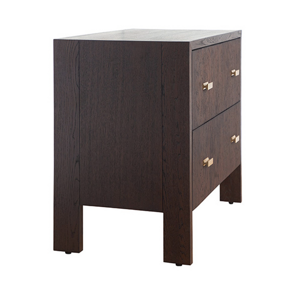 Andre Two Drawer Side Table w/Brass Knobs- Espresso Oak, Natural Oak or White Lacquer