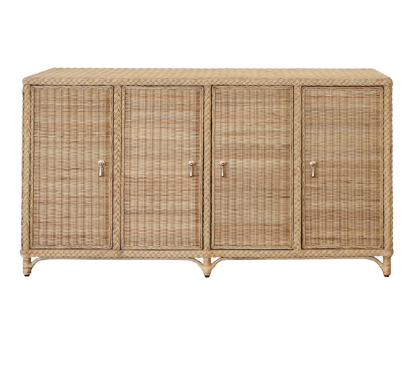 Evander Four Door Buffet - Wrapped Rattan w/Brass Door Pulls