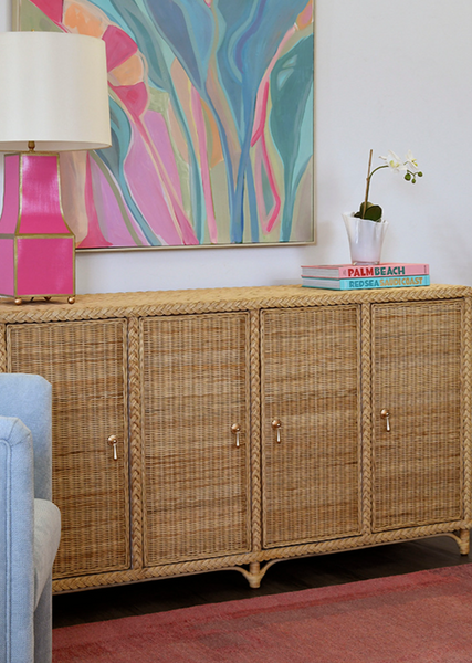 Evander Four Door Buffet - Wrapped Rattan w/Brass Door Pulls