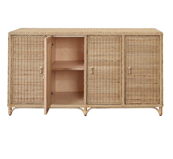 Evander Four Door Buffet - Wrapped Rattan w/Brass Door Pulls