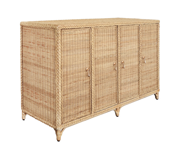 Evander Four Door Buffet - Wrapped Rattan w/Brass Door Pulls