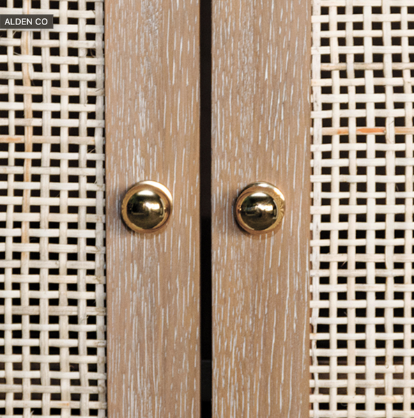 Alden Two Door Cabinet  - Cerused Oak, Cane, & Brass Knobs