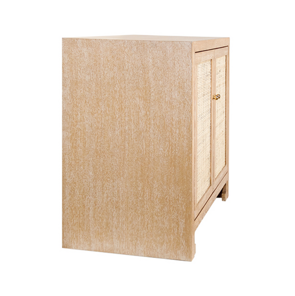 Alden Two Door Cabinet  - Cerused Oak, Cane, & Brass Knobs