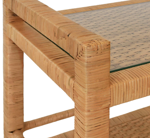 Elsie Natural Rattan Two Tier Bar Cart