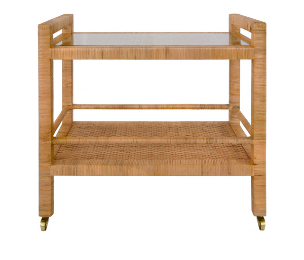 Elsie Natural Rattan Two Tier Bar Cart