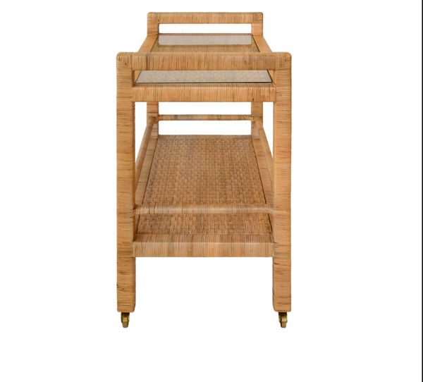 Elsie Natural Rattan Two Tier Bar Cart
