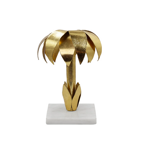 Palmy Gold Leaf & White Marble Base Candle Holder